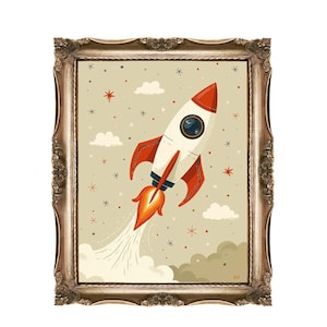 Rocket Ship Printable Wall Art for Kids, Nursery Decor, Space Theme, Digital Download, Kids Room Art, Outer Space Art, Children&#39;s Art