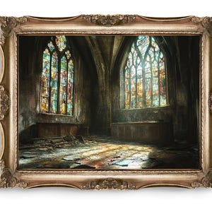 Vintage Style Creepy Wall Art, Church Stained Glass Print, Gothic Home Decor, Dark Academia Art, Printable Wall Decor, Spooky Digital Art