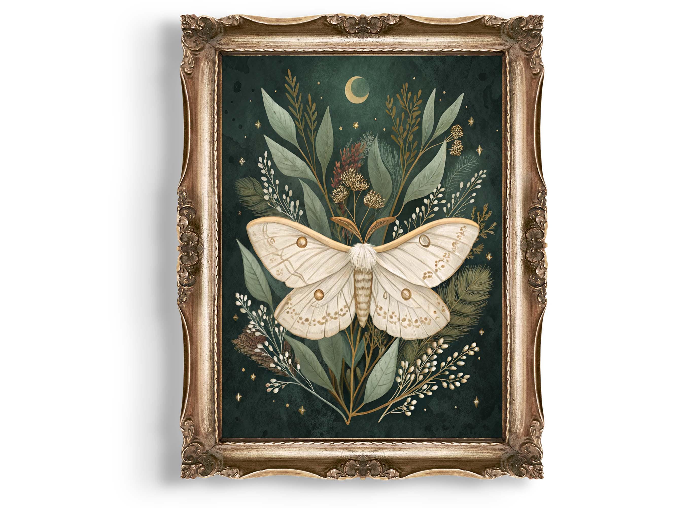 Luna Moth Wall Art, Botanical Digital Download, Celestial Moth Print ...