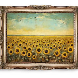 Sunflower Field Digital Downloads of Wall Art, Landscape Art Print, Farmhouse Decor, Floral Wall Art, Printable Wall Art, Sunflowers Decor