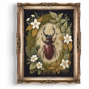 Beetle Wall Art Digital Download, Botanical Print, Insect Art, Nature Print, Beetle Illustration, Home Decor, Instant Download