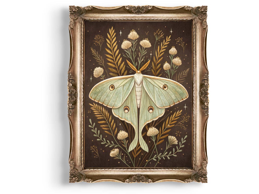 Luna Moth Wall Art Digital Download, Botanical Insect Print, Celestial ...