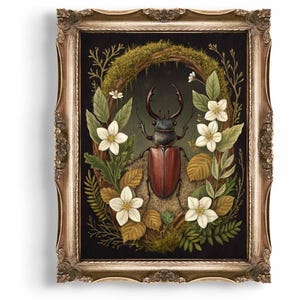Stag Beetle Wall Art Digital Download, Insect Art Print, Botanical Illustration, Nature Printable Art, Home Decor, Large Format Art