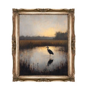 Great Blue Heron Digital Download Art Print, Coastal Bird Wall Decor, Nature Landscape Artwork, Printable Fine Art, Instant Download
