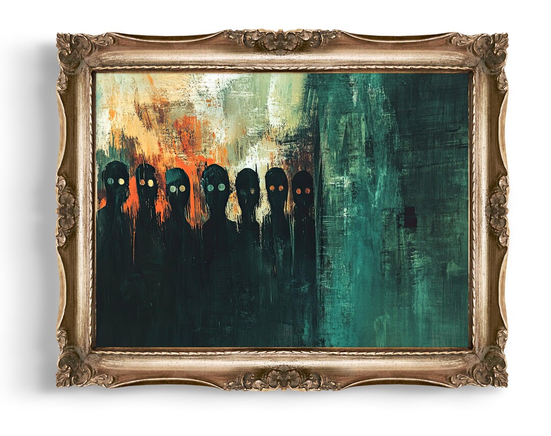 Creepy Vintage Style Wall Art, Eerie Crowd Painting, Dark Art Print ...