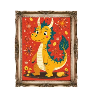 Cute Dragon Printable Wall Art, Nursery Decor, Chinese New Year Fantasy Art Print, Kids Room Art, Dragon Illustration, Digital Download