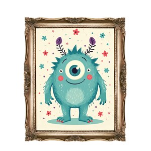 Cute Monster Printable Wall Art, Kids Room Decor, Nursery Art, One Eye Monster Print, Digital Download, Childrens Wall Art, Monster Art
