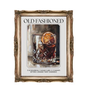 Old Fashioned Cocktail Recipe Printable Art, Home Bar Decor, Classic Drink Wall Art, Bourbon Cocktail Print, Kitchen Art