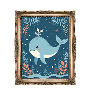 Whale Printable Wall Art for Kids, Nursery Decor, Cute Animal Print, Ocean Theme, Digital Download, Baby Room Art, Blue Whale Illustration