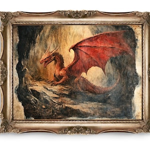 Red Dragon Wall Art Digital Download, Fantasy Art Print, Mythical Creature Decor, Printable Dragon Poster, Home Decor, Instant Download