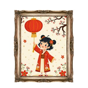 Chinese New Year Printable, Girl with Lantern, Lunar New Year Decor, Asian Art, Printable Wall Art, Instant Download, Year of the Dragon