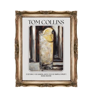 Tom Collins Printable Cocktail Recipe Art, Bar Decor, Drink Recipe Wall Art, Kitchen Art, Gin Cocktail Print, Cocktail Lover Gift