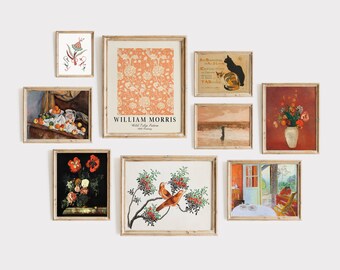 DIGITAL Terracotta Gallery Wall Set, Set of 9 Orange Vintage Printable Art Prints, Flower Art, Farmhouse Decor | GS-9-0007