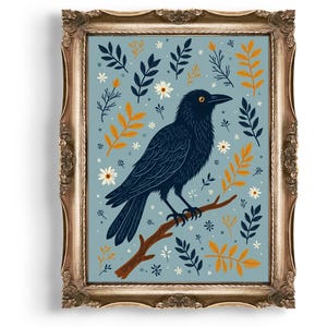 Crow Wall Art Digital Download, Bird Art Print, Floral Illustration, Printable Art, Raven Artwork, Instant Download, Home Decor