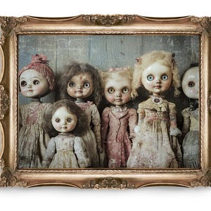 Vintage Creepy Doll Wall Art, Antique Style Dolls Print, Haunted Dolls Portrait, Dark Decor, Gothic Home Art, Creepy Dolls Art