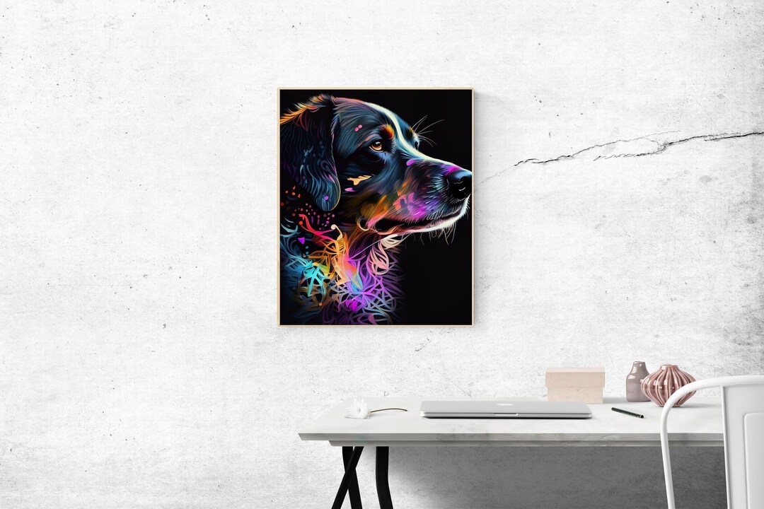 Colorful Dog Art, Beautiful Animal Portrait, Wall Hanging Art Deco