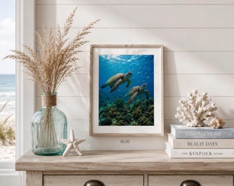Sea Turtle Wall Art, Coastal Ocean Decor, Tropical Marine Artwork (Digital Download)