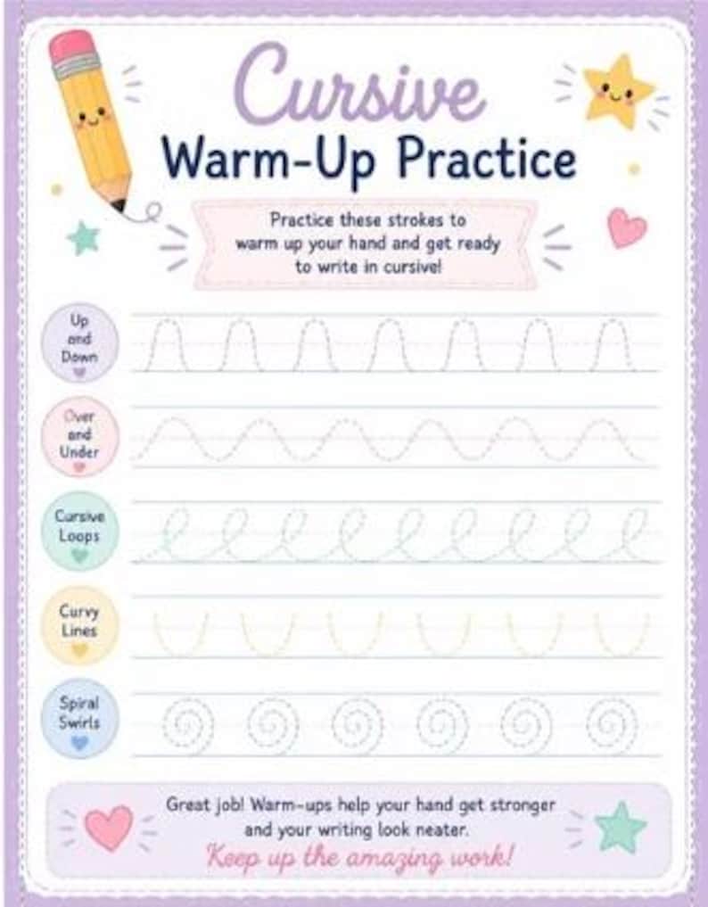 Loops Cursive Program 50 Easy Cursive Words for Kids Printable Workbook- Trace Practice Learn ...