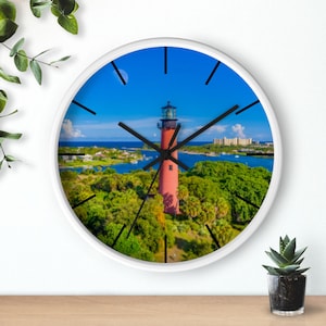 Reloj de pared del faro de Jupiter Inlet / Decoración costera de faros, reloj náutico