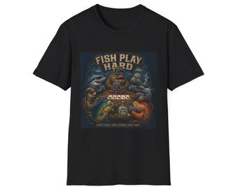 Camiseta Fish Play Hard Poker Fish / Humor de pesca, arte retro de juegos de cartas