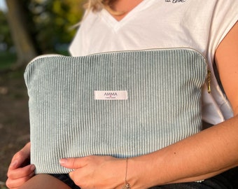 Himmelblaue Cord-Computertasche – langlebig und weich – Zubehör für iPad, Tablet und Computer