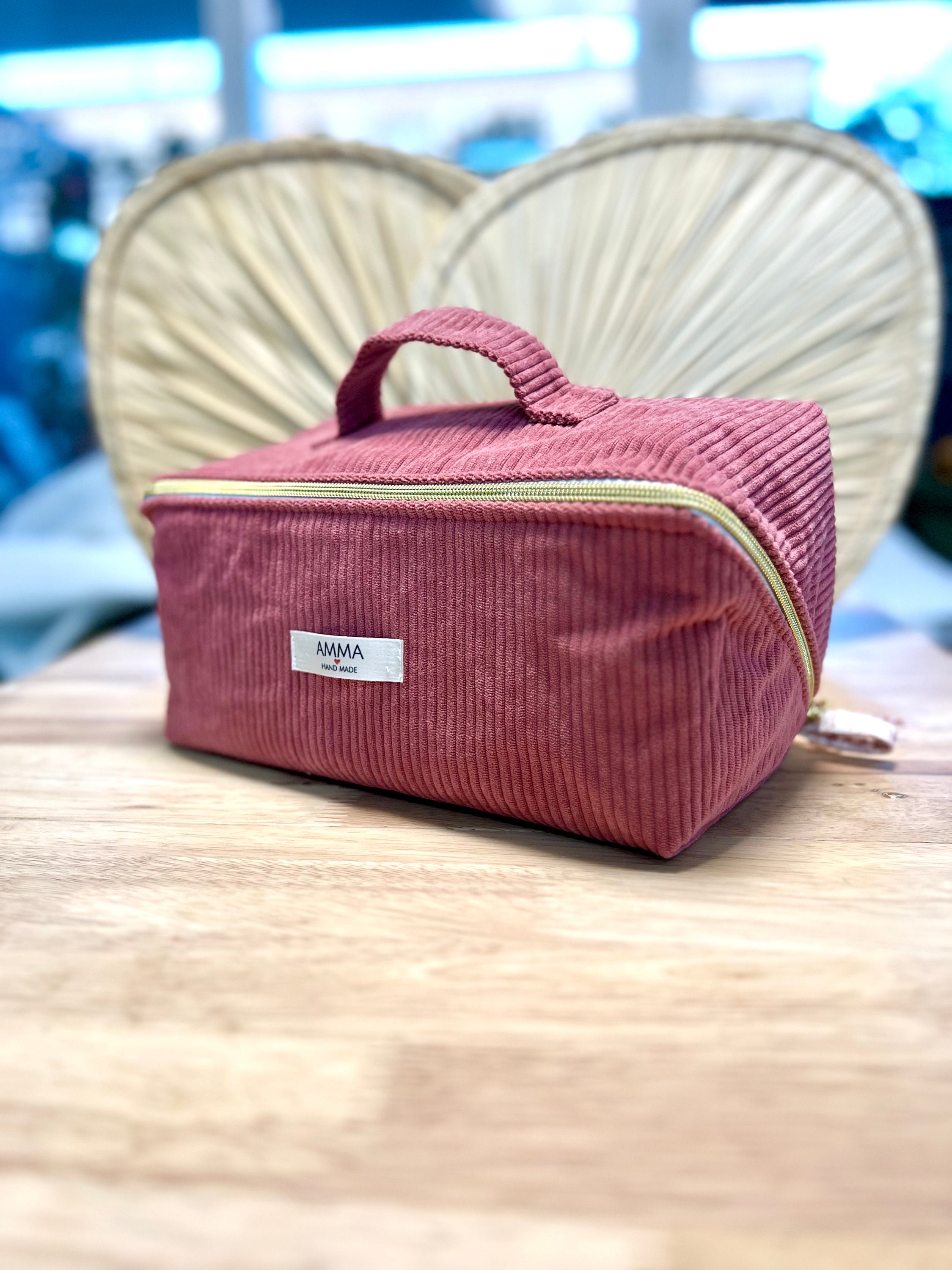 XXL Toiletry Bag in Rose Corduroy and Toile De Jouy Flat Opening Etsy UK