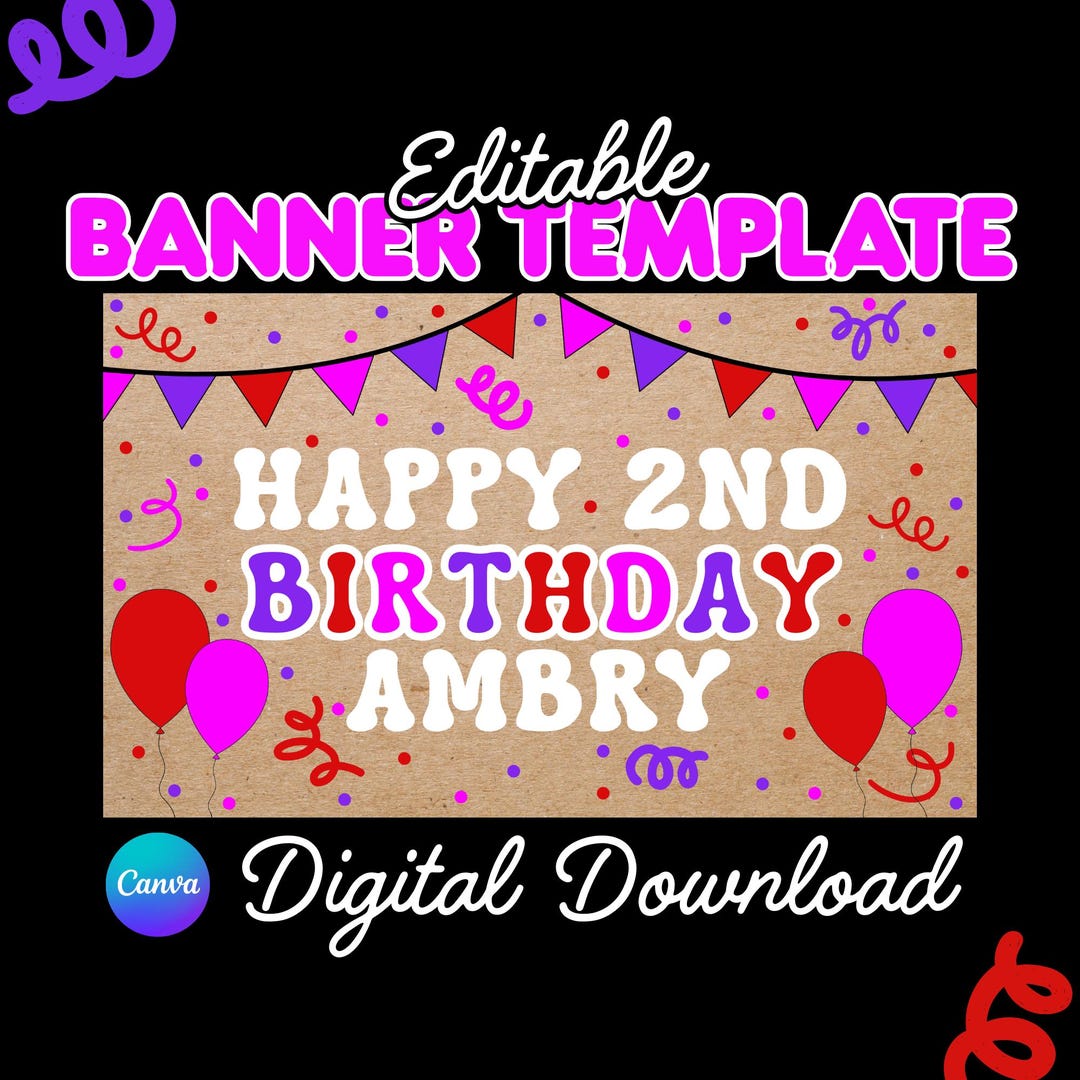 Editable Birthday Banner Template – DIY Custom Party Decor (instant