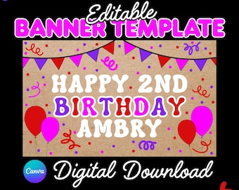 Editable Birthday Banner Template – DIY Custom Party Decor (Instant Download)