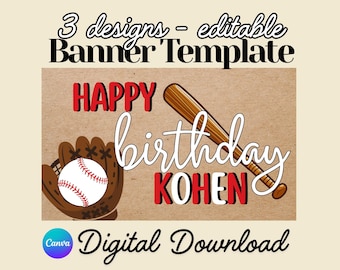 Editable Baseball Birthday Banner Template, DIY Party Sign (Digital Download)
