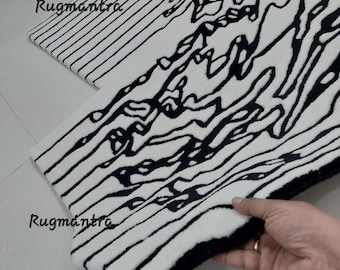 Premium Quality Handmade Ivory/black Abstract irregular odd shape unique Woolen Tufted area Rug for Living Room Bedroom Gift for home