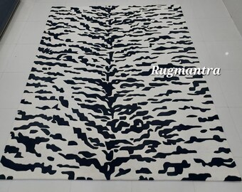 Tiger print Cut-Pile Mustard color 8x10 9x12 Hand-Tufted 100% Wool Handmade Area Rug Carpet for Home,Bedroom,Living Room, Dining Room,