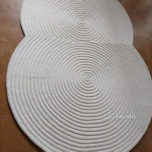 Premium Quality Modern Abstract Irregular odd shape unique 8x10 ivory white Handmade Woolen Designer Tufted Area Rug for Living Room Bedroom