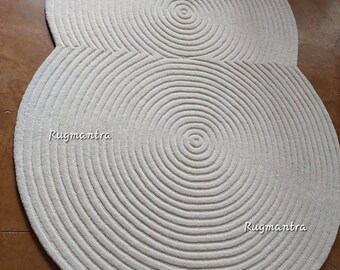 Premium Quality Modern Abstract Irregular odd shape unique 8x10 ivory white Handmade Woolen Designer Tufted Area Rug for Living Room Bedroom