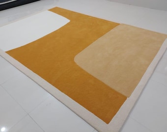 Arches Cut-Pile Mustard color 8x10 9x12 Hand-Tufted 100% Wool Handmade Area Rug Carpet for Home, Bedroom, Living Room, Dining Room, Kitchen