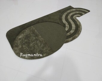Remi-Neutral/Dark Olive Irregular Shape 9x12 Hand-Tufted 100% Wool Handmade Area Rug for Home,Bedroom,Living Room Dining Room,Any Room