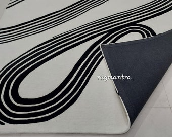 Modern black/white 100% wool handmade fine cutpile  tufted area rug for living room bedroom and office made by newzealand wool5x7 5x8 6x9