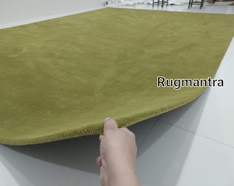 Hand Tufted Rug Solid Green Wool Area Rug For Livingroom Bedroom Kitchen Nursery Entryway Office 5X8 6X9 8X10 9X12 10X14 Custom Rug