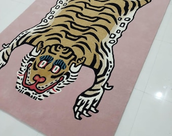 Premium Quality handmade tufted tibetan tiger rug for living room bedroom kidsroom  animal shape wool rug 3x5 4x6 5x8 6x9 8x12 9x15