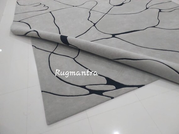Modern Abstract prenium grey black loop cut  handtufted rug for living room bedroom and office made by newzealand wool 4x6 5x7 5x8 7x10 8x10