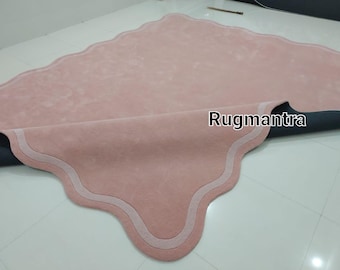 Scallop Wool Rug Watermelon Pink Hand Tufted Rug 5x8 6x9 7x10 8x11 9x12 10x14 12x15 Feet Large Area Rug 100% New Zealand Wool Soft Area Rug