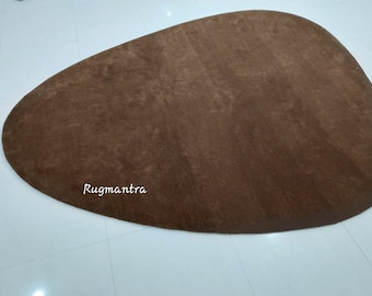 Premium Quality Modern Abstract brown Irregular odd shape unique Handmade Woolen Designer Tufted Area Rug  Living Room Bedroom Gift for home