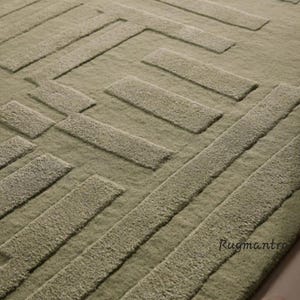 Minimalist Sage Green High Low Rug Premium Quality Designer Handtufted ...