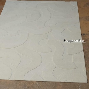Modern Abstract prenium loop cut cream handtufted area rug for living room bedroom and office  made by 30&#39;Count handspun newzealand wool all