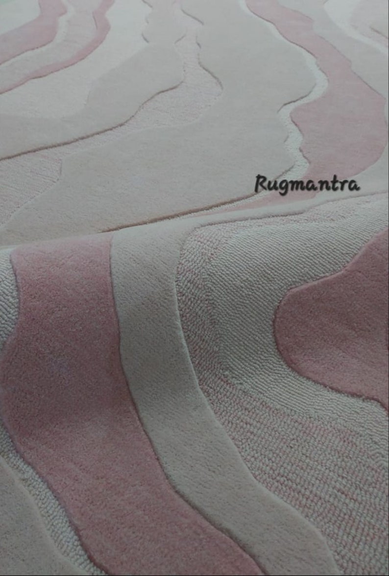 Pink/beige Color Irregular 9x12 100 Wool Rug Modern Abstract Handmade