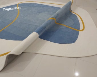 Minimalist Modern Abstract Irregular Shape Woolen Hand Tufted Designer Area Rug for Living Room Bedroom Office 4x6 5x8 6x9 8x10 9x12 10x14