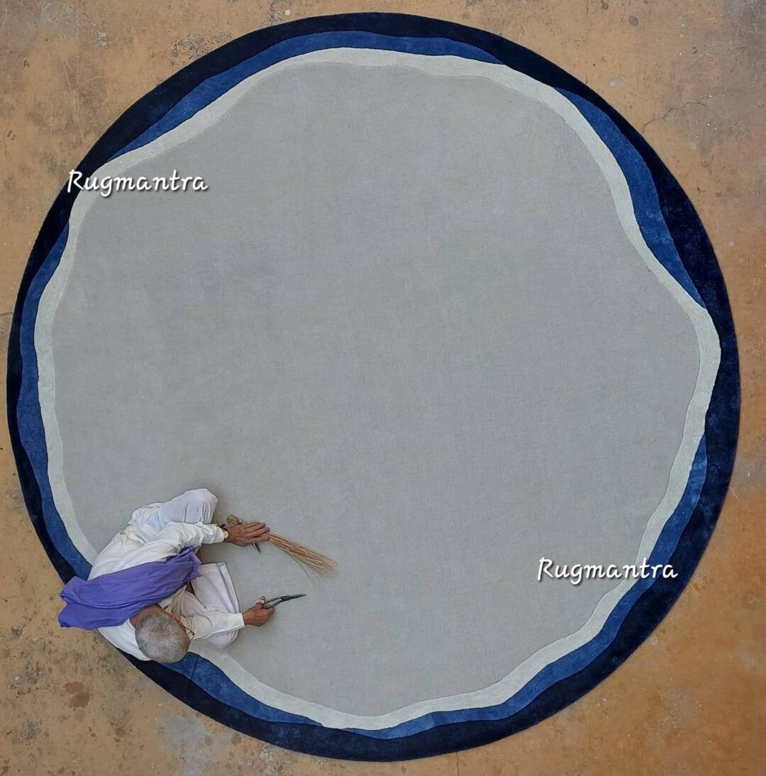 Minimalist Highend Plush Modern Aesthetic 12x12 Blue/grey Round Shape