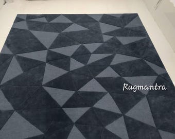 Modern Abstract prenium loop cut charcoal handtufted area rug for living room bedroom and office  made by newzealand wool 4x6 5x7 5x8 7x10
