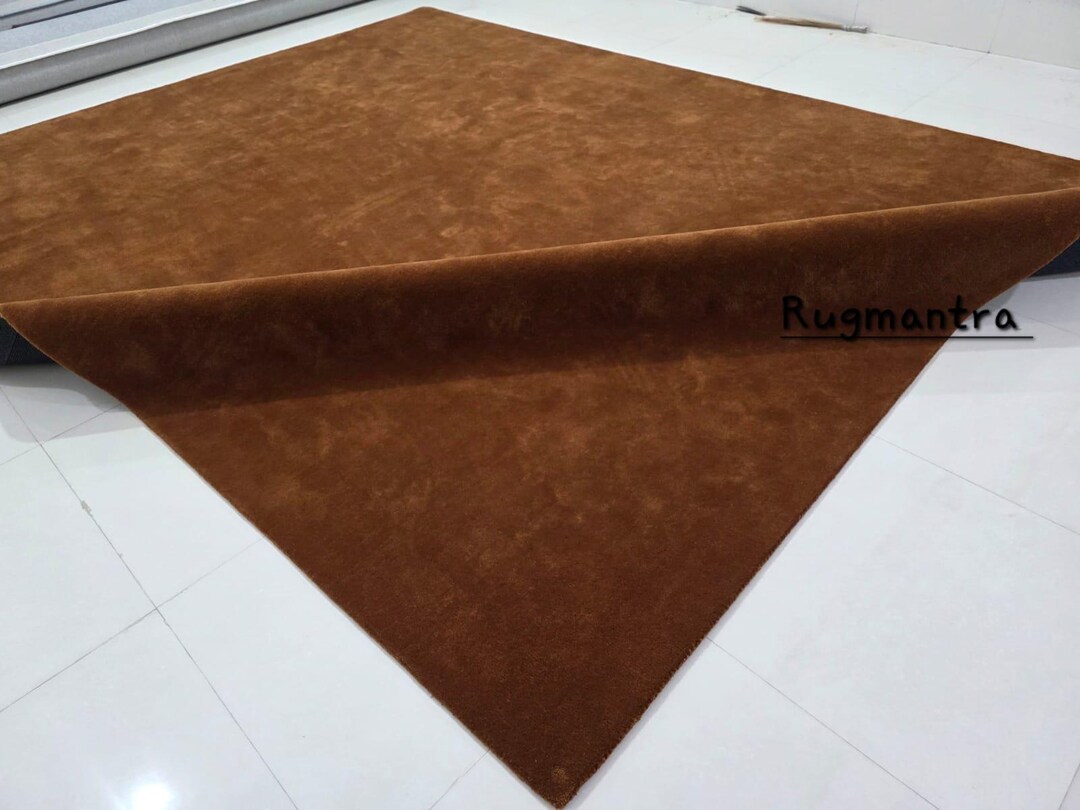 Hand Tufted Rug Solid Copper Tone Wool Area Rug for Livingroom Bedroom ...