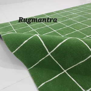 Minimalist Green Modern Abstract stripes Handmade Designer contemporary Tufted Area Rug for Living Room Bedroom 5x8 6x9 8x10 9x12 10x14