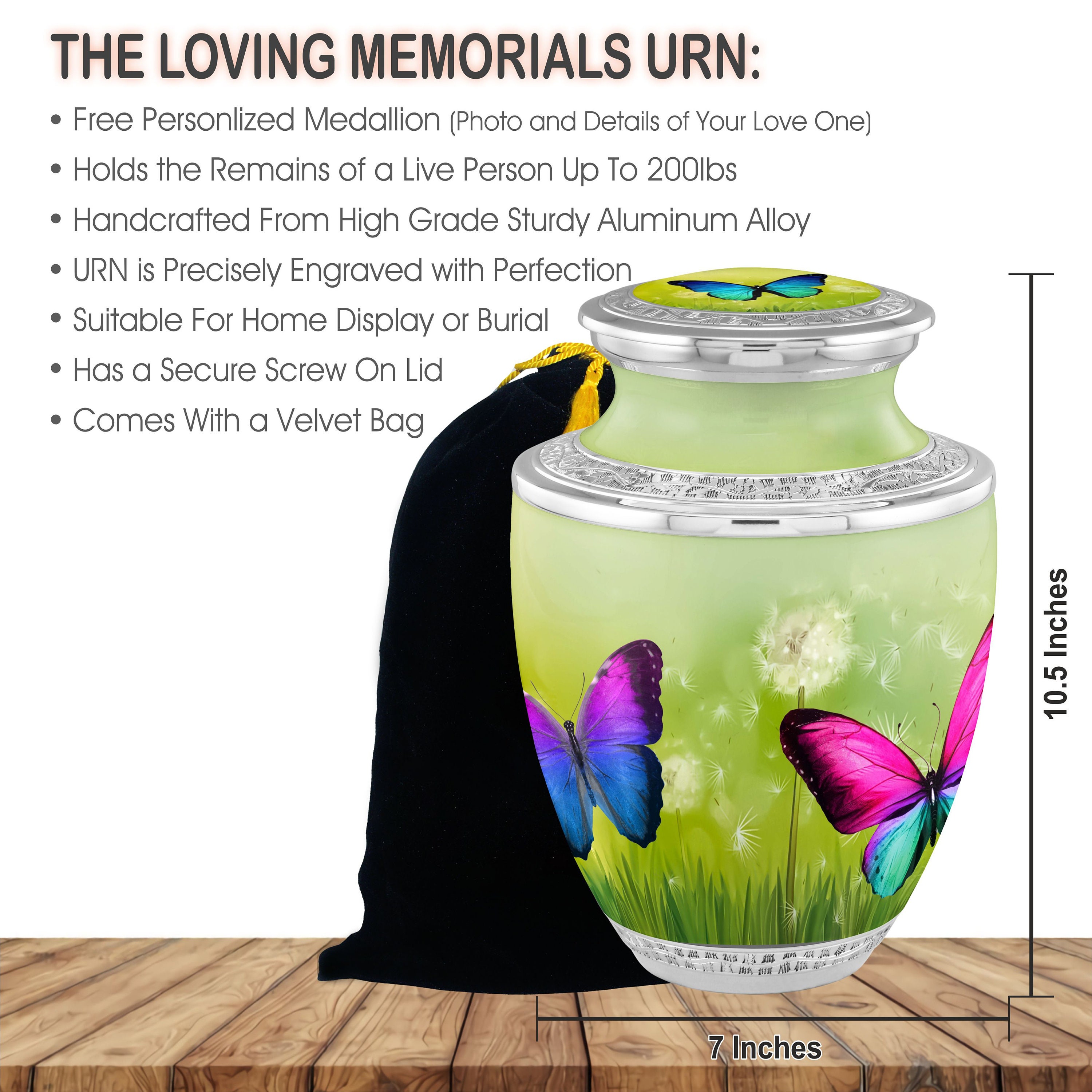 Geturns Embrace Urna Funeraria A Forma Di Farfalla Per Ceneri Umane - Personalizzabile, 90,7 Kg